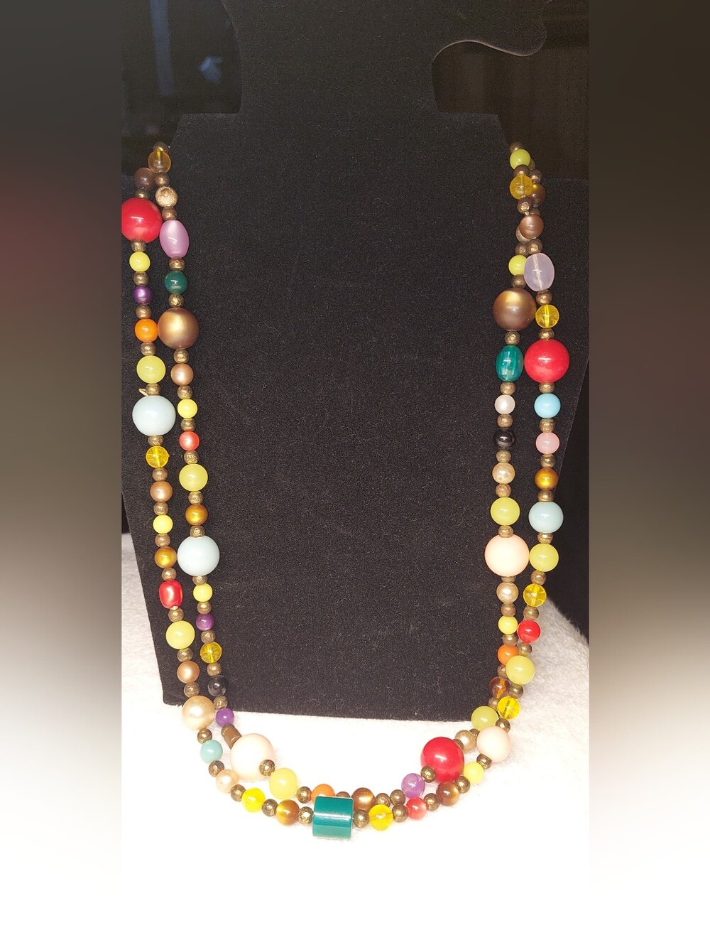 Vintage Multicolor Beaded Necklace with Red, Yellow, Green and Blue Accents